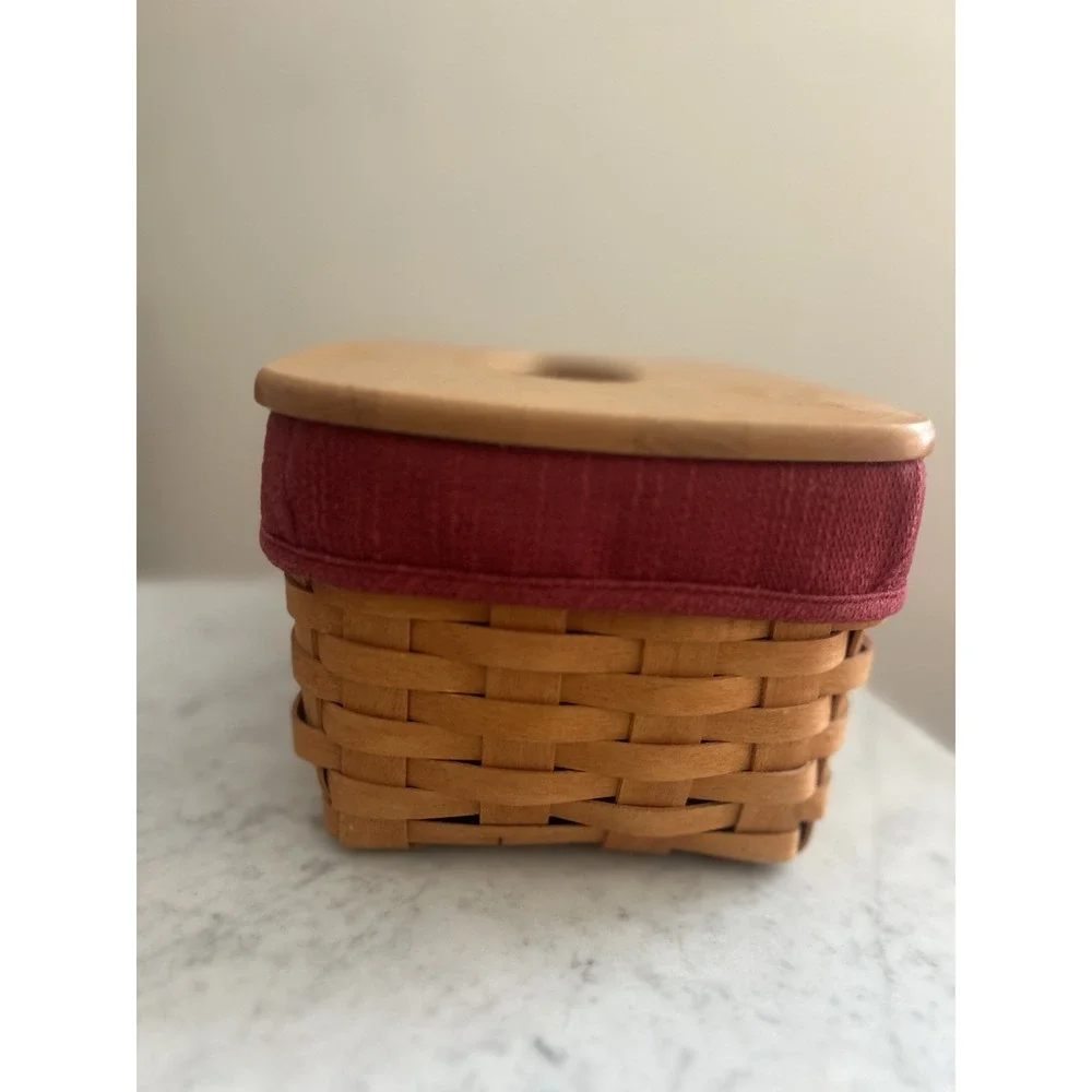Longaberger 2000 Woven Long Tissue Box Basket with Wooden Lid, Liner & Skirt